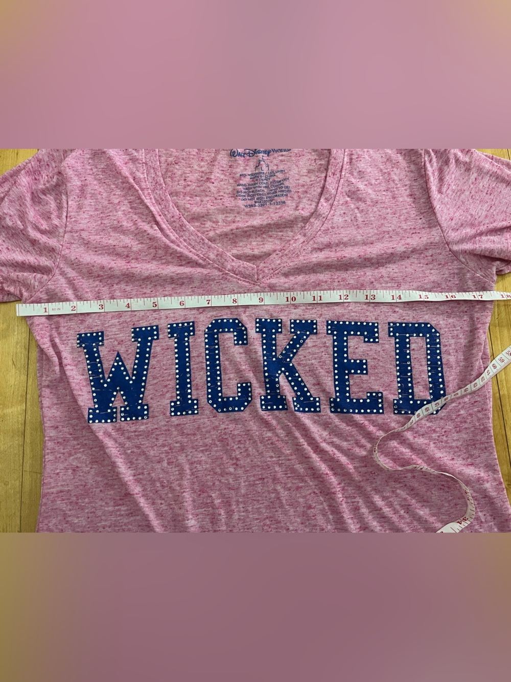 Disney Pink V-Neck 'Wicked' Graphic Tee Size Large - Picture 3 of 8